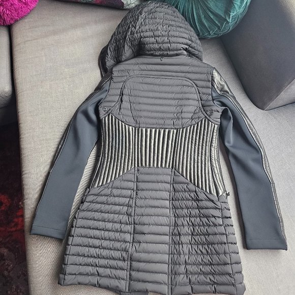 Rudsak Light Puffer Coat Jacket with Leather Sleeves and Waist Size S - Picture 2 of 2